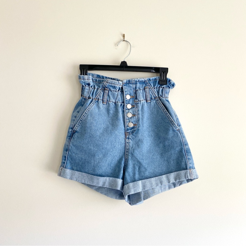Topshop Paper Bag Denim Shorts – Size 0 – Front Button Detail, cottagecore